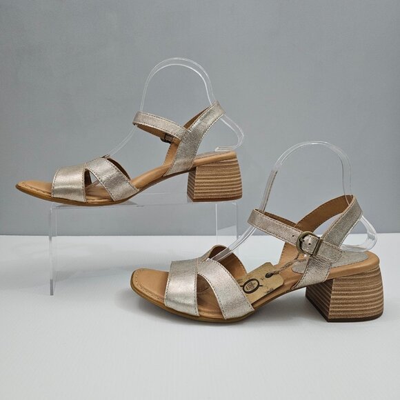 NEW Born Sadie Sandal Womens 9 Gold Metallic Leather Block Heel Ankle Strap - Picture 2 of 14